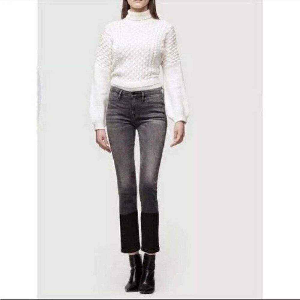 Frame Jeans Le High Straight Cropped Denim Sleepy Hollow Coated Hem 30